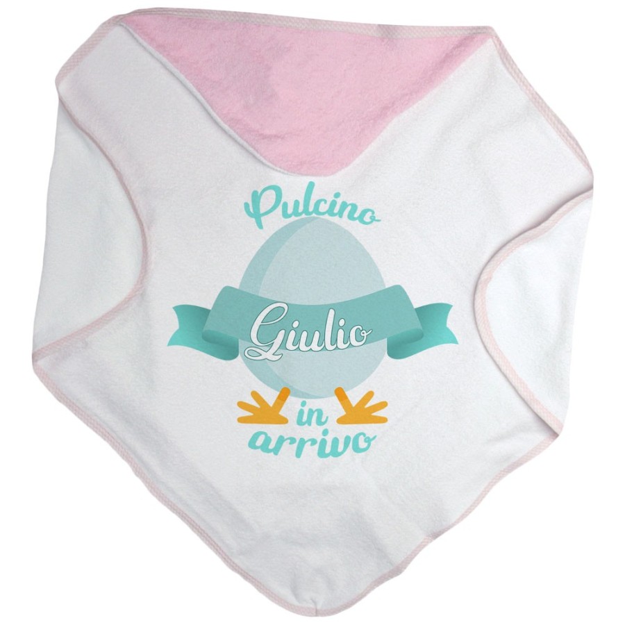 Accappatoio neonato personalizzabile con nome pulcino in arrivo Pasqua