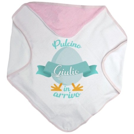 Accappatoio neonato personalizzabile con nome pulcino in arrivo Pasqua