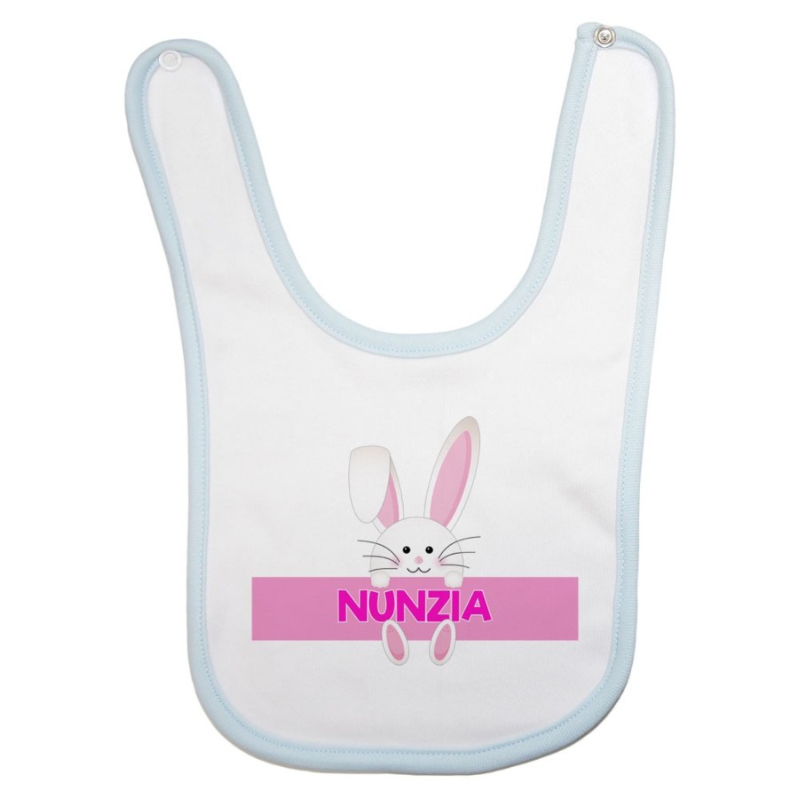 Bavaglino neonato personalizzato con nome coniglietto Pasqua