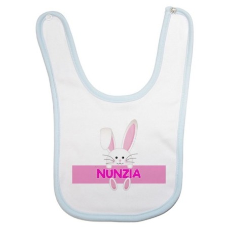 Bavaglino neonato personalizzato con nome coniglietto Pasqua