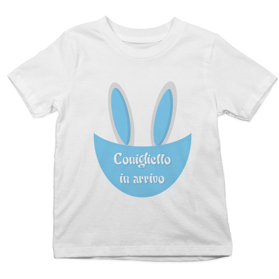 T-shirt bambino personalizzabile con nome coniglietto in arrivo Pasqua