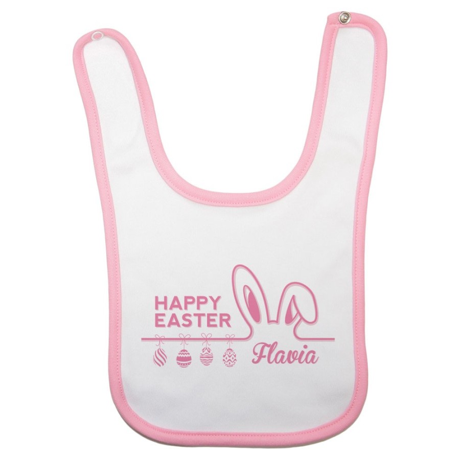 Bavaglino neonato personalizzato con nome happy easter Pasqua