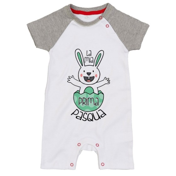 Pagliaccetto neonato personalizzabile con nome prima pasqua coniglietto che esce dall'uovo Pasqua