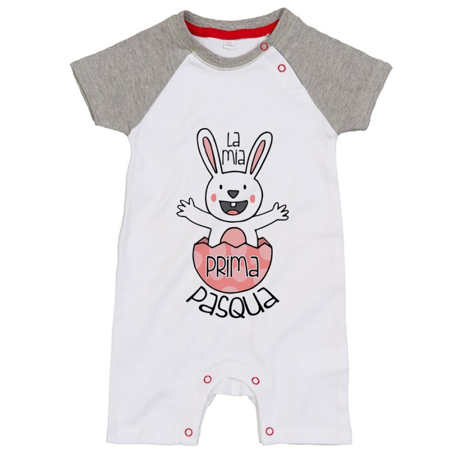 Pagliaccetto neonato personalizzabile con nome prima pasqua coniglietto che esce dall'uovo Pasqua