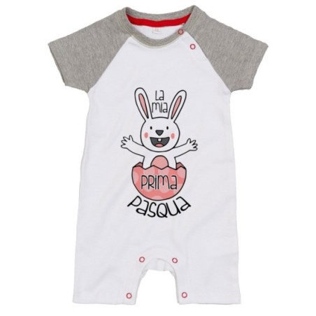 Pagliaccetto neonato personalizzabile con nome prima pasqua coniglietto che esce dall'uovo Pasqua