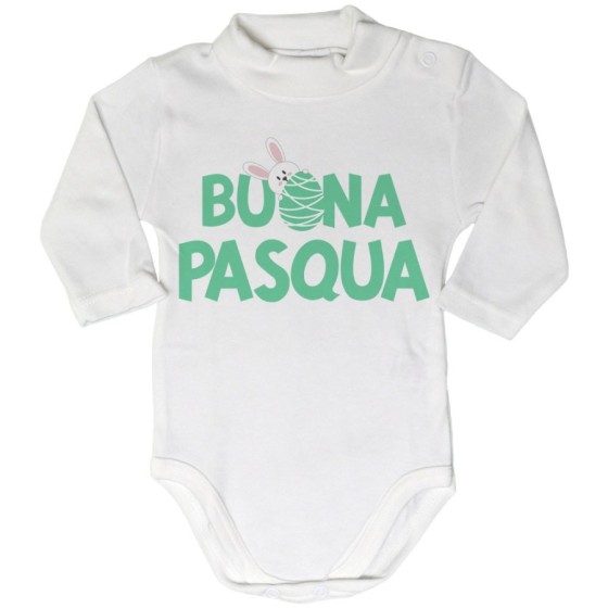 Body lupetto neonato buon pasqua con coniglietto che sbuca dall'ovetto Pasqua