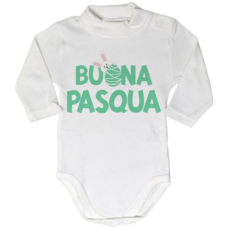 Body lupetto neonato buon pasqua con coniglietto che sbuca dall'ovetto Pasqua