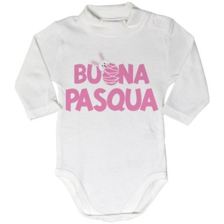 Body lupetto neonato buon pasqua con coniglietto che sbuca dall'ovetto Pasqua