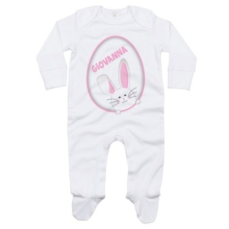 Tutina neonato personalizzata con nome coniglietto sbuca...