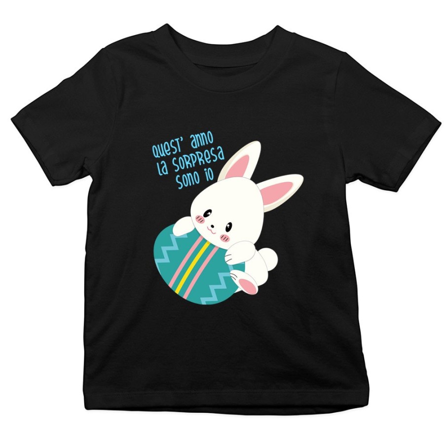 T-shirt bambino quest'anno la sorpresa sono io coniglietto su uovo Pasqua