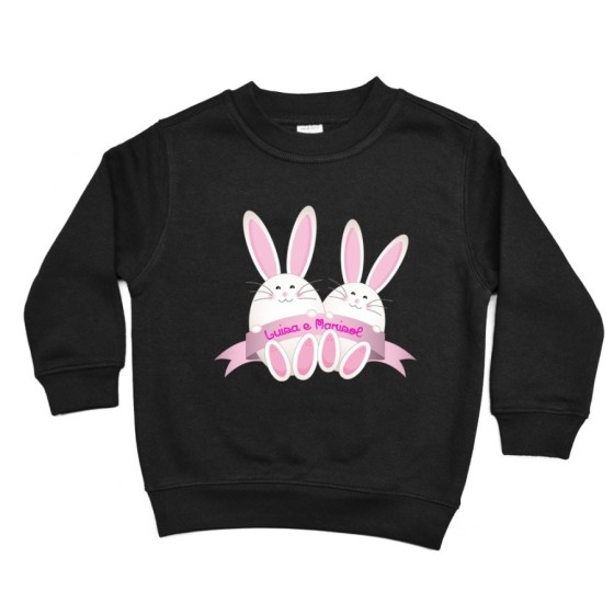 Felpa bambino personalizzabile con nomi coniglietti gemelli Pasqua