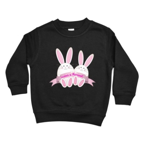 Felpa bambino personalizzabile con nomi coniglietti gemelli
