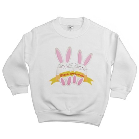 Felpa bambino personalizzabile con nomi coniglietti gemelli Pasqua