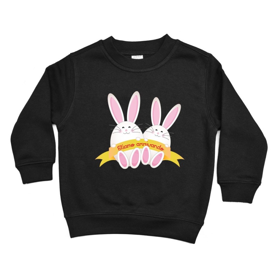 Felpa bambino personalizzabile con nomi coniglietti gemelli Pasqua