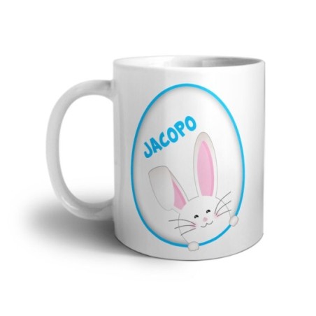 Tazza personalizzata con nome coniglietto sbuca dall'uovo