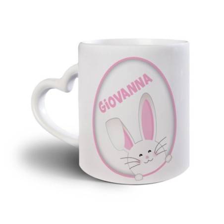 Tazza personalizzata con nome coniglietto sbuca dall'uovo Pasqua