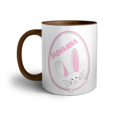 Tazza personalizzata con nome coniglietto sbuca dall'uovo Pasqua