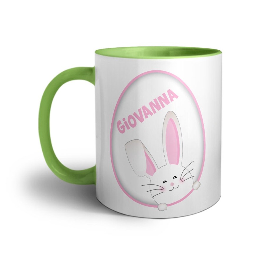 Tazza personalizzata con nome coniglietto sbuca dall'uovo Pasqua