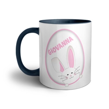 Tazza personalizzata con nome coniglietto sbuca dall'uovo Pasqua