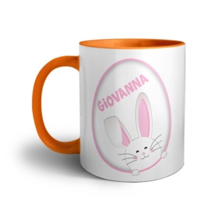Tazza personalizzata con nome coniglietto sbuca dall'uovo Pasqua