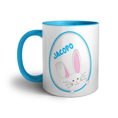 Tazza personalizzata con nome coniglietto sbuca dall'uovo Pasqua
