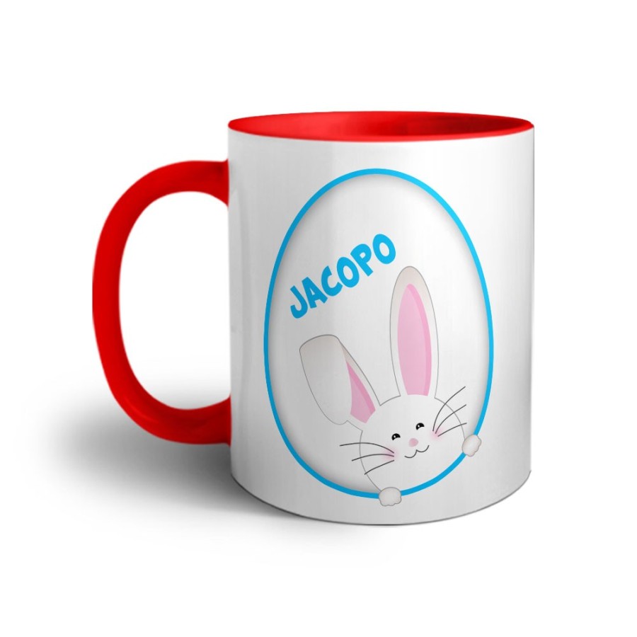 Tazza personalizzata con nome coniglietto sbuca dall'uovo Pasqua