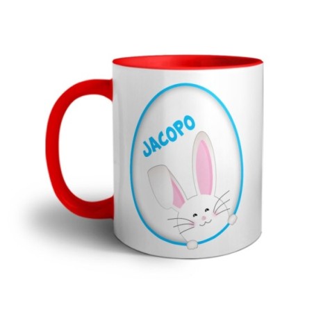 Tazza personalizzata con nome coniglietto sbuca dall'uovo Pasqua