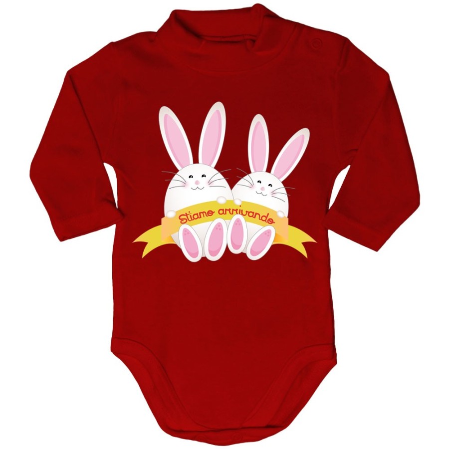 Body lupetto neonato personalizzabile con nomi coniglietti gemelli Pasqua