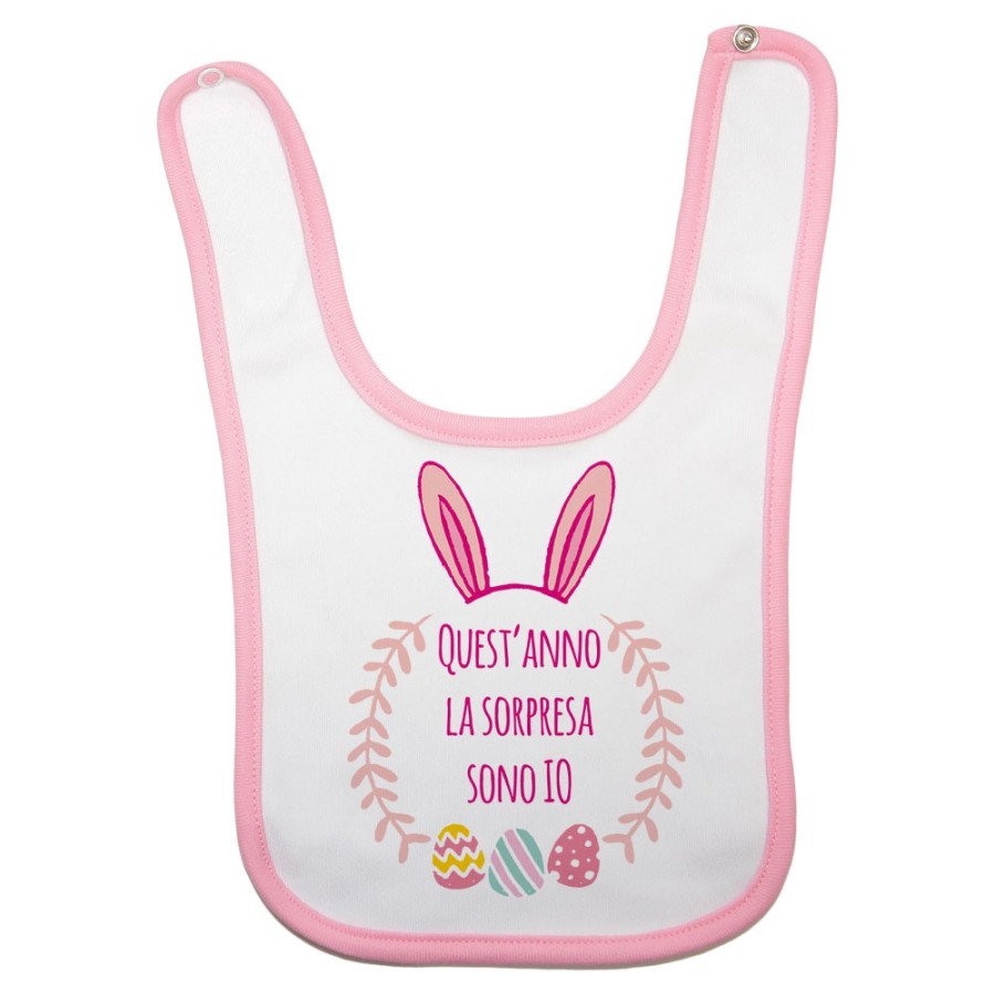 Bavaglino neonato personalizzabile con nome quest'anno la sorpresa sono io Pasqua