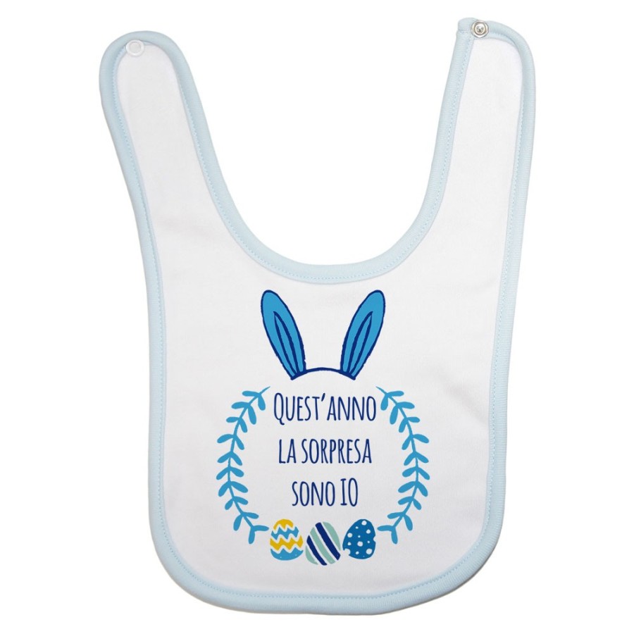 Bavaglino neonato personalizzabile con nome quest'anno la sorpresa sono io Pasqua