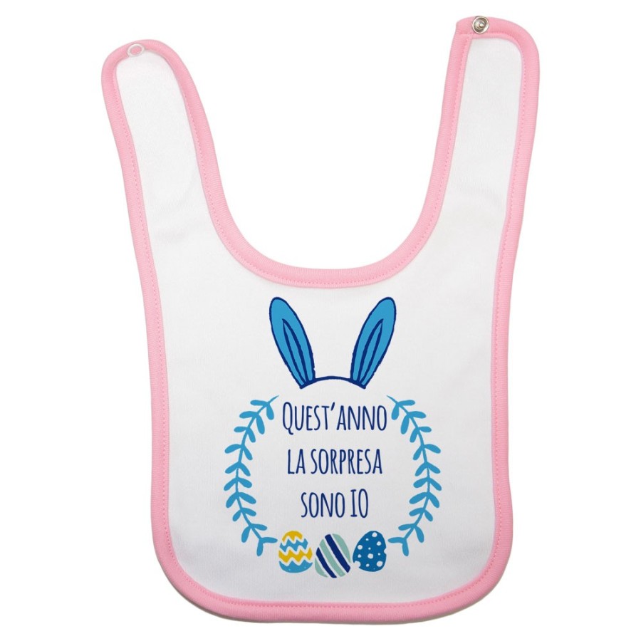 Bavaglino neonato personalizzabile con nome quest'anno la sorpresa sono io Pasqua
