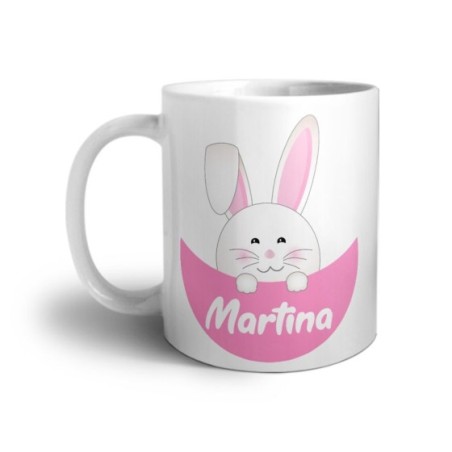 Tazza personalizzata con nome congilietto che esce dalla tasca Pasqua