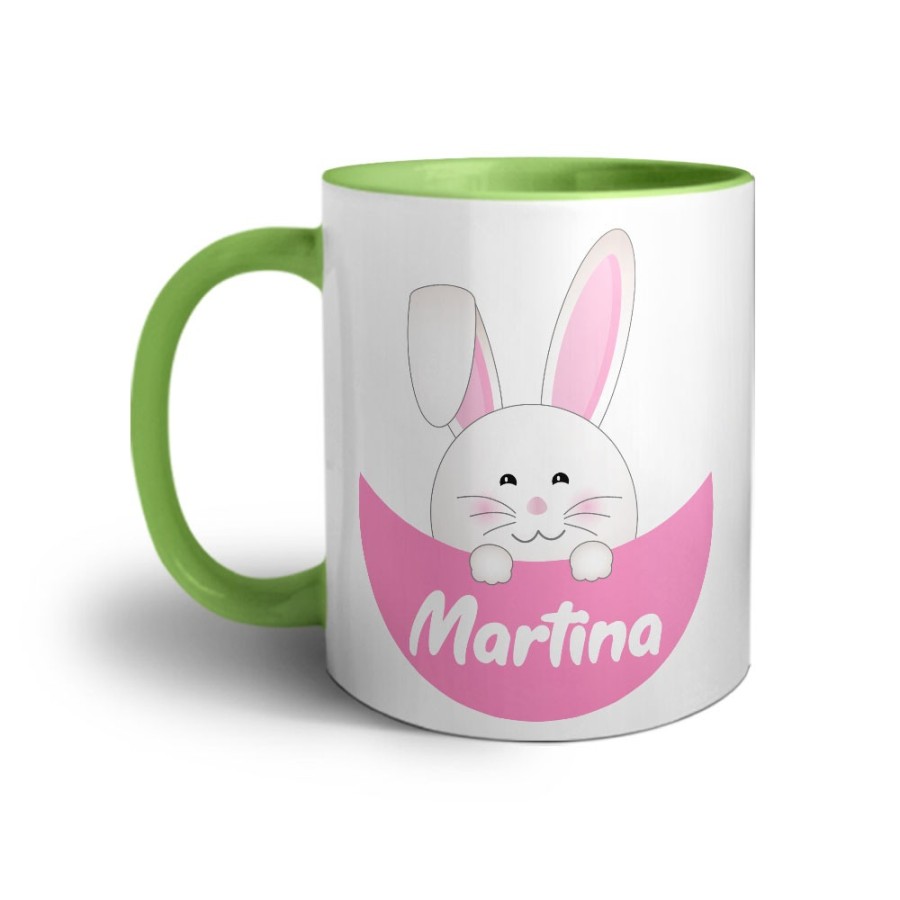 Tazza personalizzata con nome congilietto che esce dalla tasca Pasqua