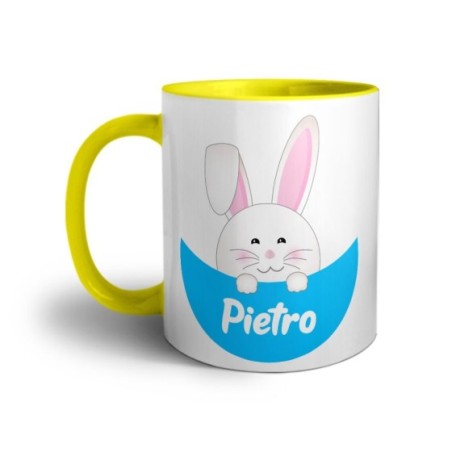 Tazza personalizzata con nome congilietto che esce dalla tasca Pasqua