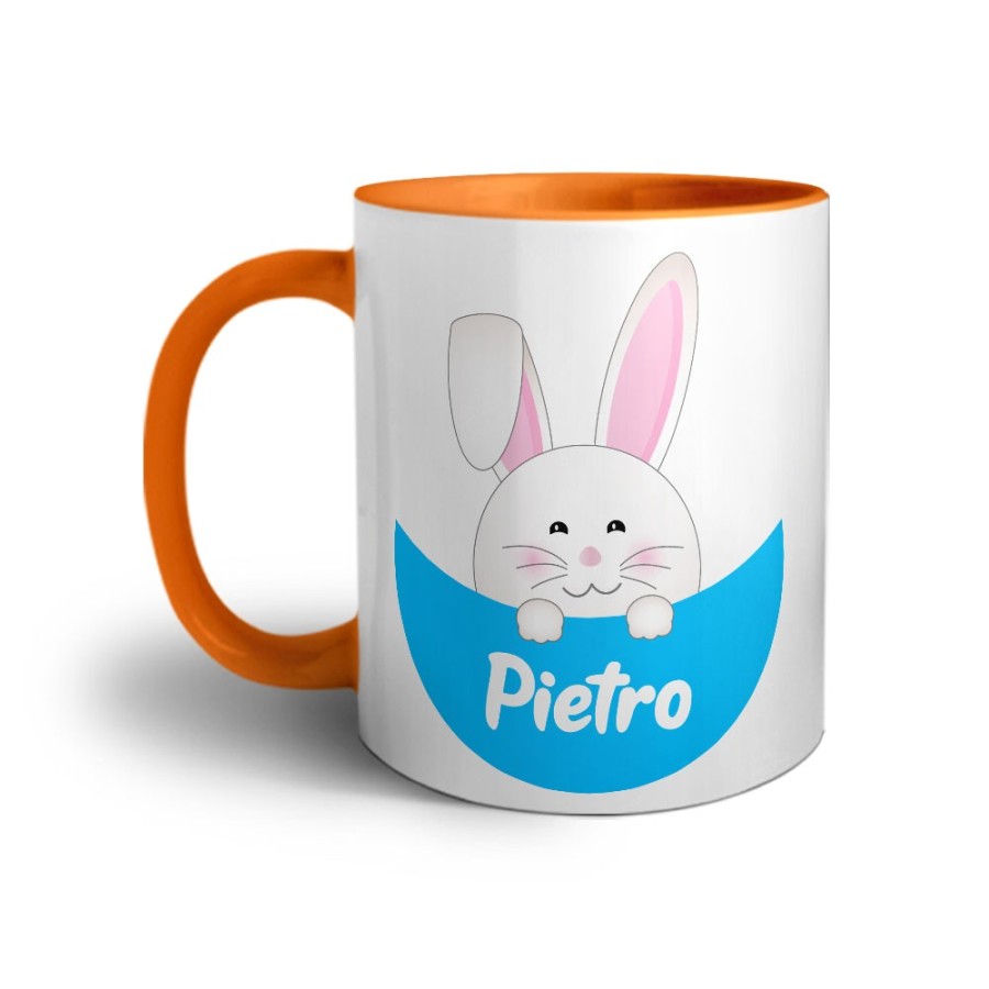 Tazza personalizzata con nome congilietto che esce dalla tasca Pasqua