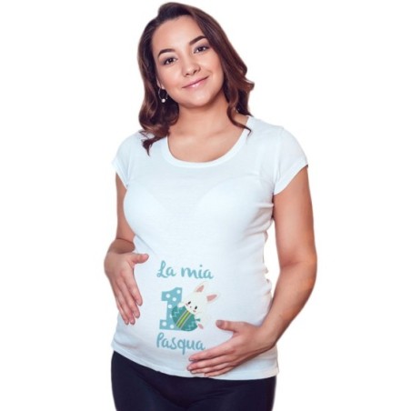 Maglia premaman personalizzabile con nome prima pasqua con coniglietto Pasqua