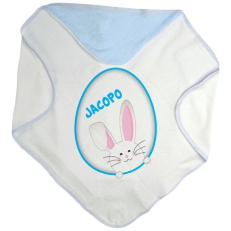 Accappatoio neonato personalizzato con nome coniglietto sbuca dall'uovo Pasqua