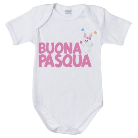 Body neonato buona pasqua con coniglietto giocoliere