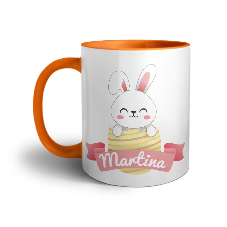 Tazza personalizzata con nome coniglietto che esce dall'ovetto Pasqua