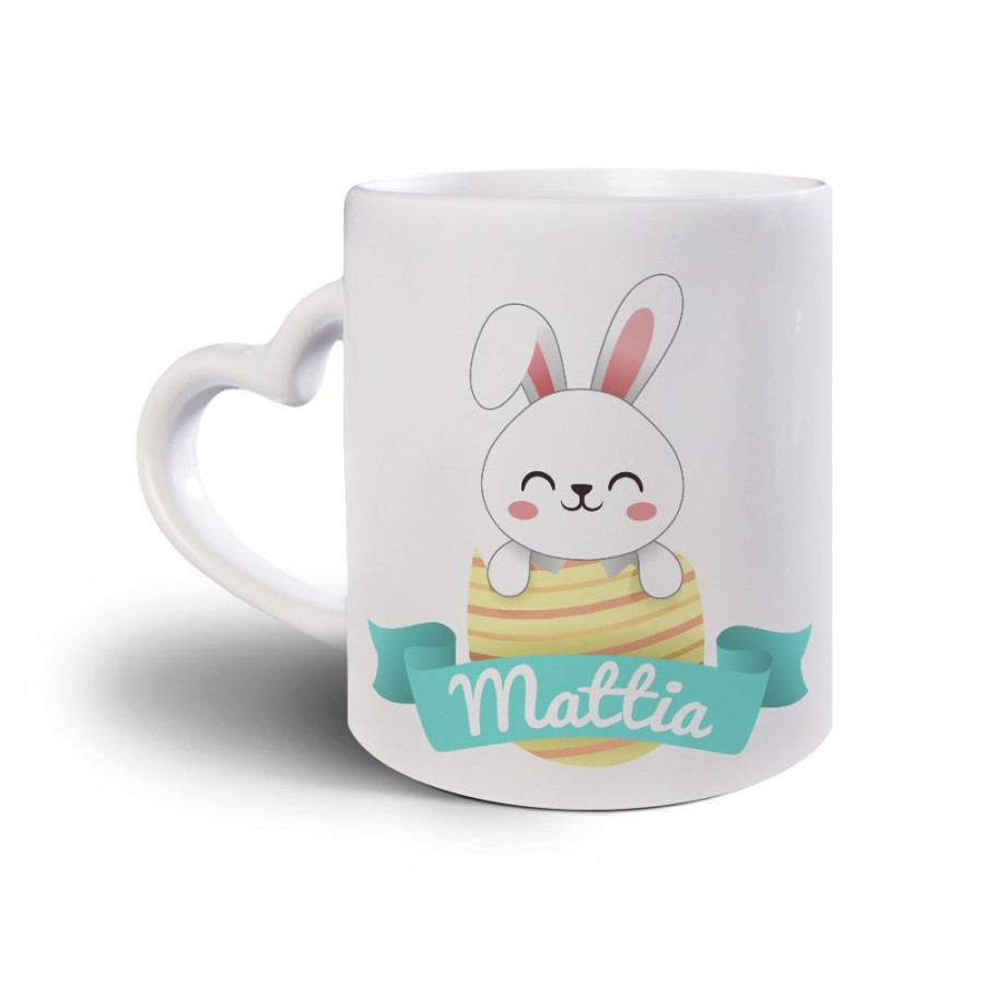 Tazza personalizzata con nome coniglietto che esce dall'ovetto Pasqua