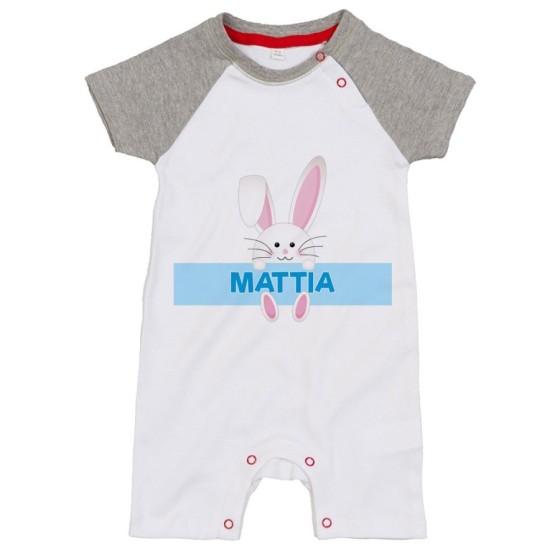 Pagliaccetto neonato personalizzato con nome coniglietto Pasqua