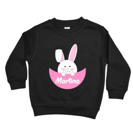 Felpa bambino personalizzata con nome coniglietto che esce dalla tasca Pasqua