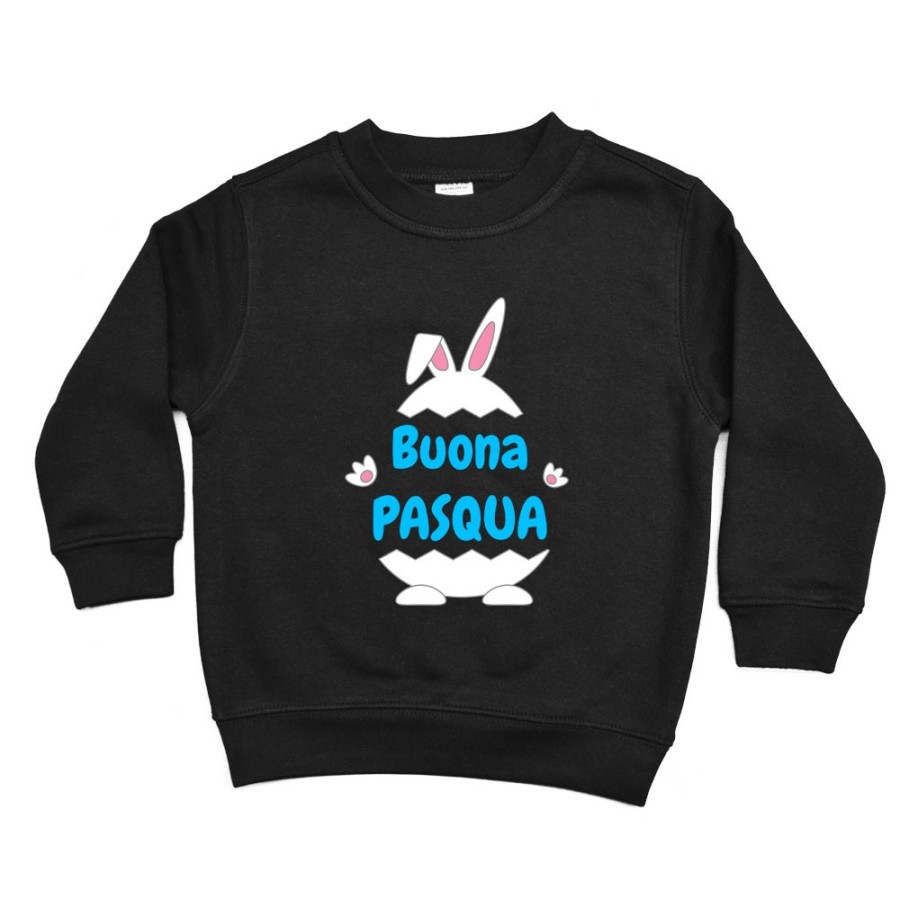 Felpa bambino personalizzabile con nome buona pasqua ovetto con manine e orecchie Pasqua