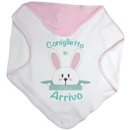 Accappatoio neonato personalizzabile con nome coniglietto in arrivo Pasqua