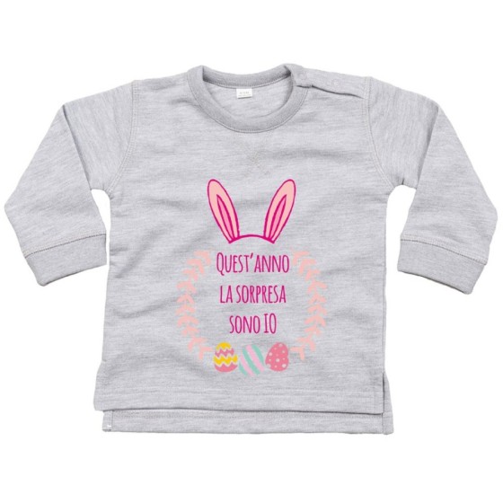 Felpa neonato personalizzabile con nome quest'anno la sorpresa sono io Pasqua