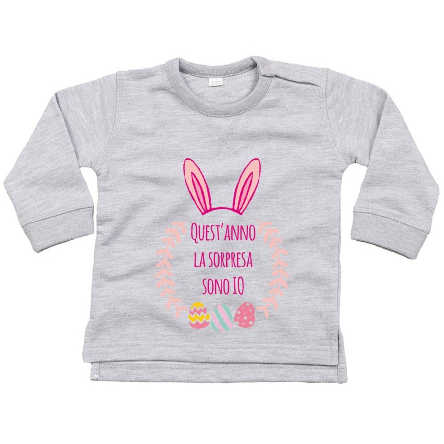 Felpa neonato personalizzabile con nome quest'anno la sorpresa sono io Pasqua