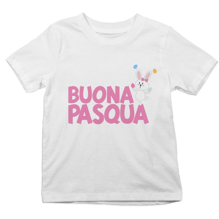 T-shirt bambino buona pasqua con con coniglietto giocoliere Pasqua