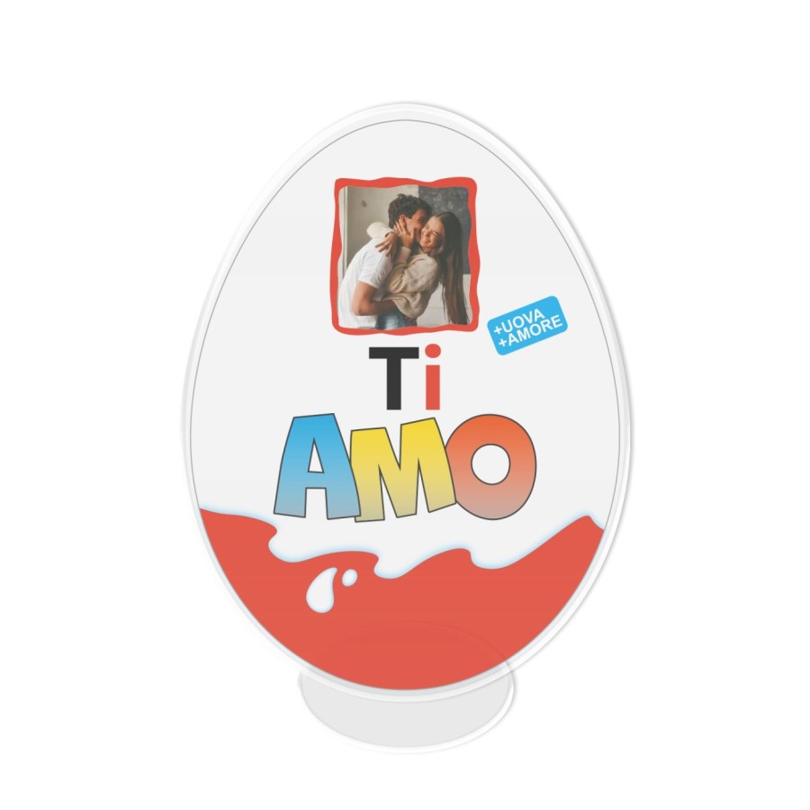 Targa a forma di uovo personalizzata con foto ti amo Pasqua