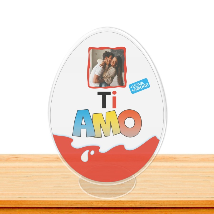 Targa a forma di uovo personalizzata con foto ti amo Pasqua