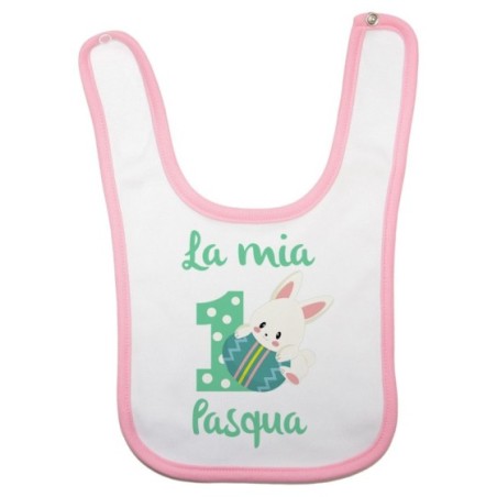 Bavaglino neonato personalizzabile con nome prima pasqua con coniglietto Pasqua